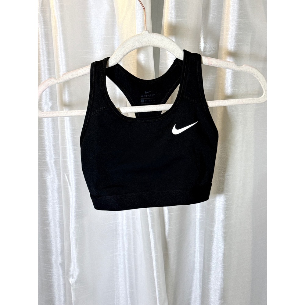 Nike Sports Bra Womens XS Black Dri-FIT Racerback Medium Support Swoosh Logo